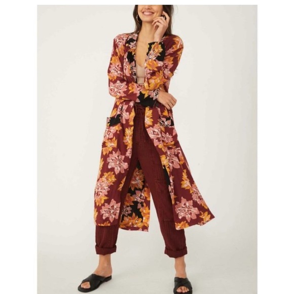 We The Free Jackets & Blazers - Free People We The Free Niya Floral Print Duster Jacket – Cranberry Combo (M)